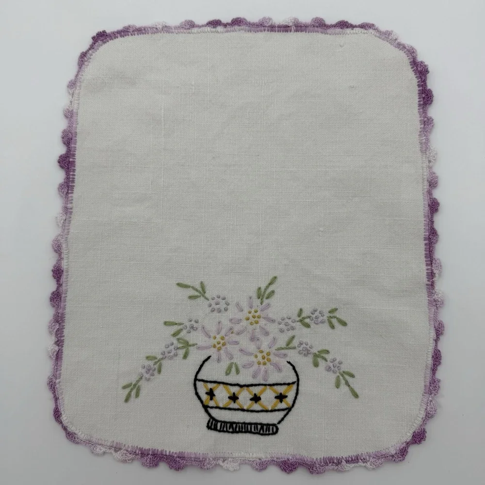 Antique 3 Piece Embroidered Linen Armchair Set‎ Textiles Antimacassar Lavender